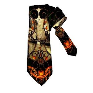 Gianfranco Ferre SILK tie, made in Italy, gold & green baroque style, vintage